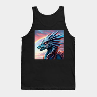 Blue Scaled Dragon at Sunrise Rainbow Tank Top